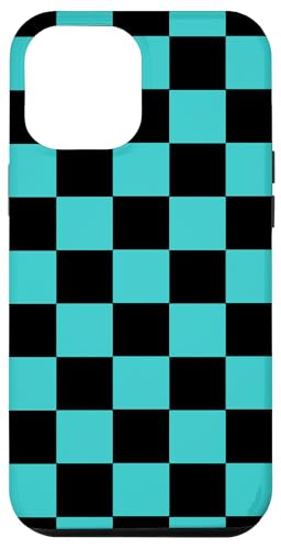 Hülle für iPhone 14 Pro Max Moderne blau-schwarz karierte Schachbrettmuster von TrendyGrips