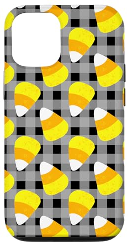 Hülle für iPhone 15 Pro Halloween Candy Corn Muster Orange und Schwarz kariert von TrendyGrips