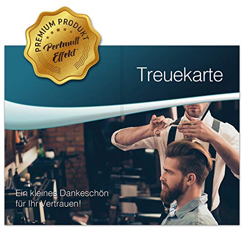 50x Treuekarte Bonuskarte "Friseur Männer" Klappkarte Kundenkarte Premium Perlmutt von Treuekarten