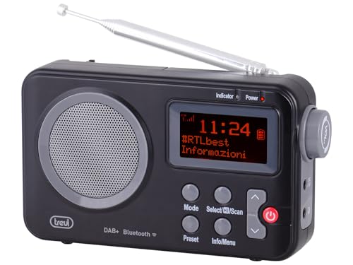 Trevi DAB 7F80 R tragbares DAB+ Radio mit Bluetooth, Uhr mit programmierbaren Weckern und digitalen Steuerungen, Kopfhöreranschluss, batteriebetrieben von Trevi