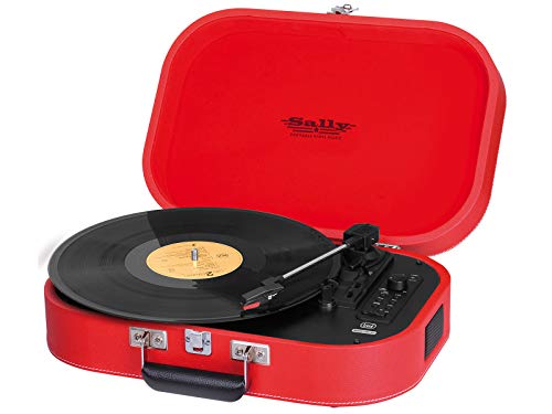 Trevi TT 1020 BT, 33, 45 und 78 RPM Vinyl-Plattenspieler, Tragbarer Plattenspieler mit Kabelloser Verbindung, MP3, USB und Kodierfunktion, mit Integrierten Stereo-Lautsprechern, Vintage-Modell, Rot von Trevi