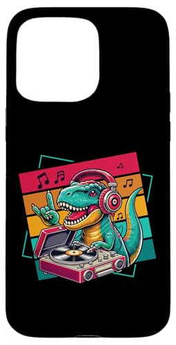 Hülle für iPhone 15 Pro Max Trex trägt Kopfhörer Vinyl Record Trex DJ von Trex Music Dinosaur Vinyl Designs