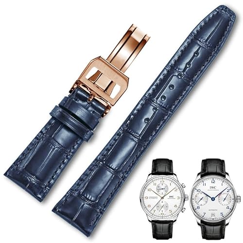 Triblanc Kompatibel für IWC Leder Uhrenarmband Ersatzarmbänder Klassische Alligator Textur Edelstahl Faltschließe von Triblanc