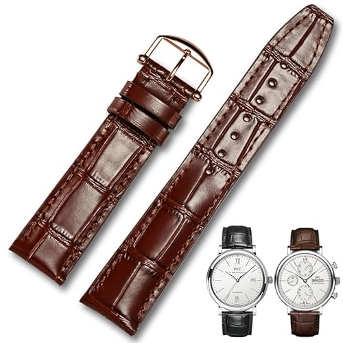 Triblanc Kompatibel für IWC Leder Uhrenarmband Ersatzarmbänder Klassische Alligator Textur Edelstahl Faltschließe von Triblanc