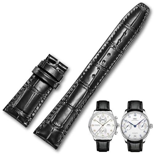 Triblanc Kompatibel für IWC Leder Uhrenarmband Ersatzarmbänder Klassische Alligator Textur Edelstahl Faltschließe von Triblanc