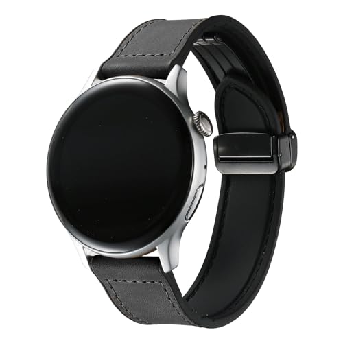 Triblanc Leder Uhrenarmbänder 20mm 22mm Magnetschnalle Armband Weiches Silikon Schweißfest Schnellverschluss Gummiarmband Premium Smartwatch für Herren und Damen von Triblanc