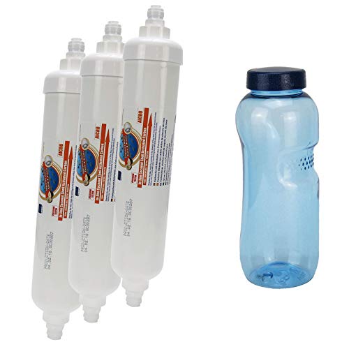 3 x Kühlschrankfilter Wasserfilter Aktivkohle GAC für 6 mm Schlauch zum Stecken, DD-7098, WSF-100 + GRATIS Polycarbonatflasche von Trinkwasserladen