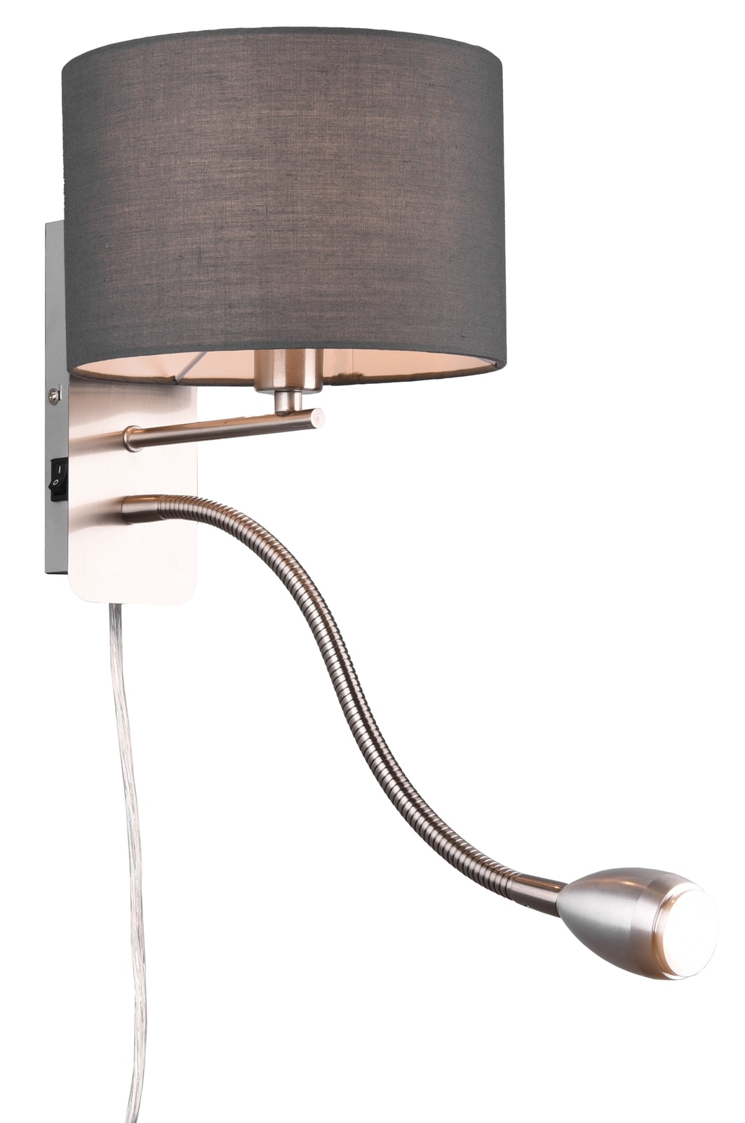 TRIO Wandleuchte Hotel 271170211 Nickel matt, Schirm grau, 1 x 3,1W LED, 310 lm, 3000K, 1 x E14 von Trio