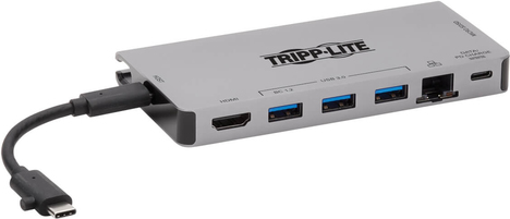 Tripp Lite U442-DOCK5D-GY USB-C-Dock - 4K HDMI - USB 3.2 Gen 1 - USB-A-Hub - GbE - Speicherkarte - 100 W PD-Aufladung - abnehmbares Kabel (U442-DOCK5D-GY) von Tripp Lite