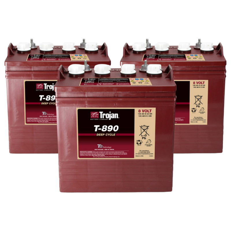 3x Trojan T-890 8V 190Ah Deep Cycle Traktionsbatterie ELPT-Anschluss von Trojan