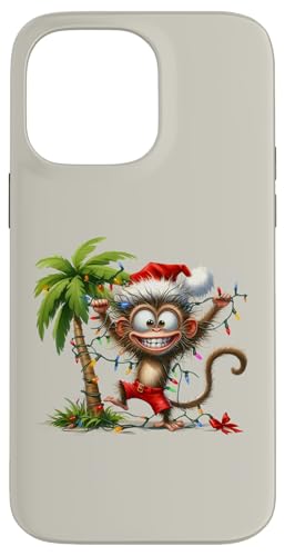 Hülle für iPhone 14 Pro Max Süße Affen Weihnachtsbeleuchtung Palme Tropischer Weihnachtsaffe von Tropical Christmas Santa Monkey Lover Gifts