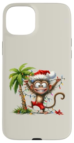 Hülle für iPhone 15 Plus Süße Affen Weihnachtsbeleuchtung Palme Tropischer Weihnachtsaffe von Tropical Christmas Santa Monkey Lover Gifts