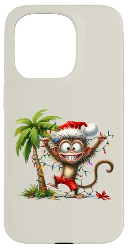 Hülle für iPhone 15 Pro Süße Affen Weihnachtsbeleuchtung Palme Tropischer Weihnachtsaffe von Tropical Christmas Santa Monkey Lover Gifts