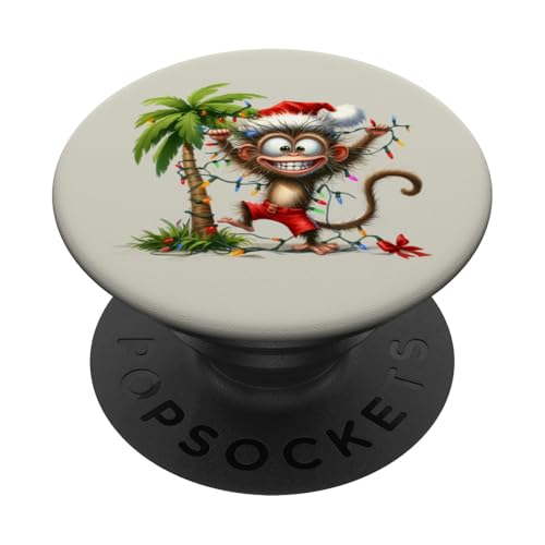 Süße Affen Weihnachtsbeleuchtung Palme Tropischer Weihnachtsaffe PopSockets Klebender PopGrip von Tropical Christmas Santa Monkey Lover Gifts