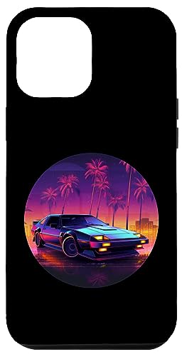 Hülle für iPhone 12 Pro Max Lila Sportwagen Palmen und Nachthimmel von Tropical Sports Car Design