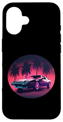 Hülle für iPhone 16 Lila Sportwagen Schwarze Palmen und Rosa Himmel von Tropical Sports Car Design