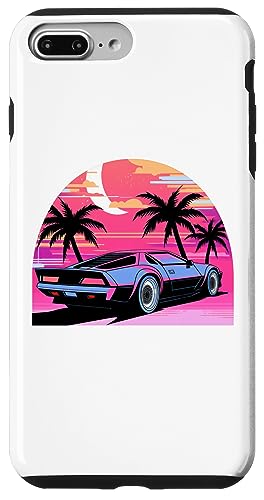 Hülle für iPhone 7 Plus/8 Plus Violetter Sportwagen vor Palmen-Silhouetten von Tropical Sports Car Design