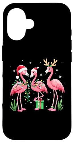 Hülle für iPhone 16 Flamingos mit Weihnachtsbeleuchtung von Tropischer Urlaub