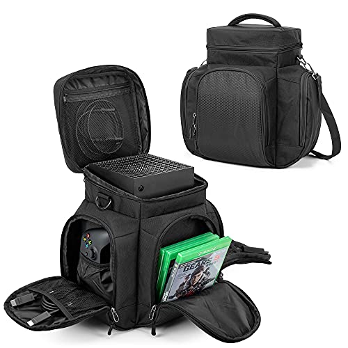 Trunab Konsolen Tragetasche，Kompatibel mit Xbox Series X, Reisetasche mit Mehreren Aufbewahrungsfächern für Xbox-Controller, Headset, Spiele, Schwarz von Trunab