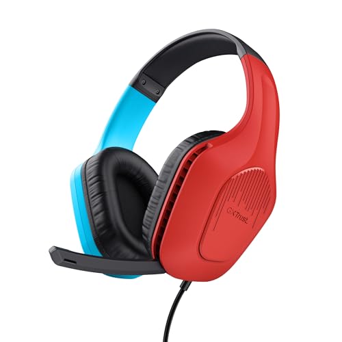 Trust Gaming GXT 416S Zirox Leichtes Gaming Headset für Nintendo Switch mit 50-mm-Treiber, 1,2 m Kabel, Hochklappbares Mikrofon, 3,5-mm-Audioanschluss, Over-Ear Kopfhörer mit Kabel, Blau/Rot von Trust Gaming