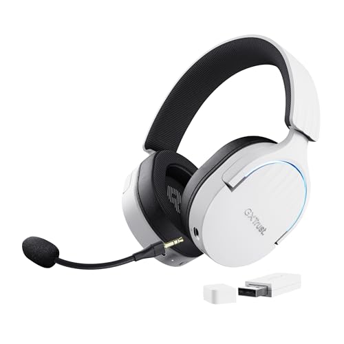 Trust Gaming GXT 491W Fayzo Gaming Headset Bluetooth + 2.4 GHz, 7.1 Surround Sound, 22H Akkulaufzeit, 35% Recyclingkunststoff RGB Over-Ear Kopfhörer Kabellos Bluetooth PC PS5 PS4 Switch, Weiß von Trust Gaming