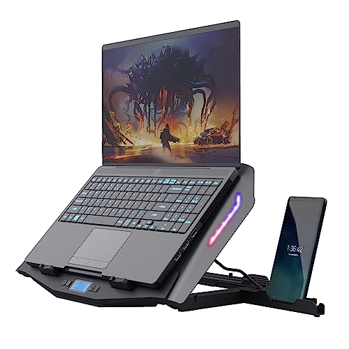 Trust Gaming GXT 1127 Yoozy Laptop Ständer RGB 17,3 Zoll mit Telefonständer, Verstellbarer Laptop Kühler mit LCD-Anzeige, 2 Lüfter, Still/Leistungs Modus, für Lenovo, HP, Asus, Acer - Schwarz von Trust