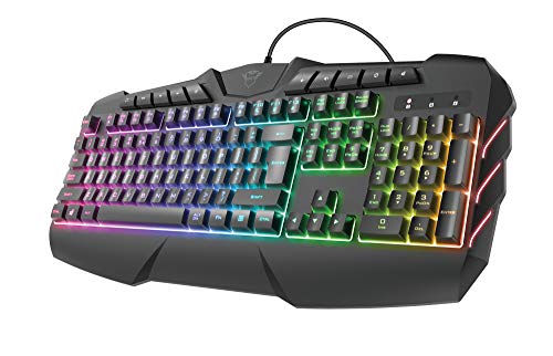 Trust Gaming GXT 881 Odyss Halbmechanische LED Gaming Tastatur, Deutsches QWERTZ Layout, Beleuchtete Tastatur, 6 Verschiedenen Lichtmodi, Anti-Ghosting, USB Plug & Play, PC/Laptop - Schwarz von Trust