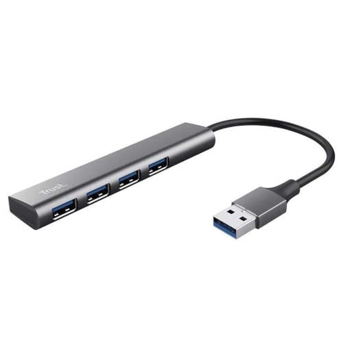 Trust Halyx 4 Port USB Hub 3.2 Gen 1, USB Adapter 5 GBit/s, Dünn und Kompakt, USB Verteiler, USB Verlängerung Datenhub, USB Splitter für PC, Computer, Desktop, Laptop, Windows - Grau von Trust