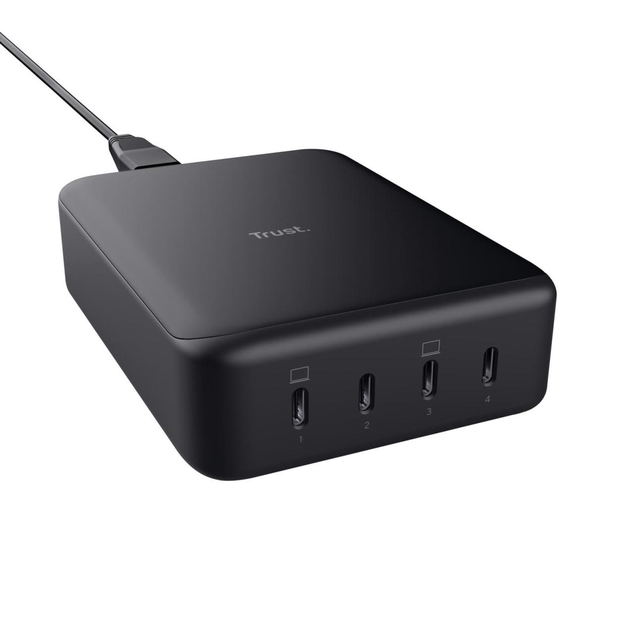 Trust Maxo 240 W GaN USB-C Tischladegerät mit 4 Anschlüssen - Schwarz EU von Trust