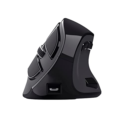 Trust Voxx Vertikale Kabellose Maus, Wiederaufladbare Ergonomische Funkmaus, Bluetooth und 2.4 GHz Verbindung, 9 Tasten, 1200-2400 DPI, PC/Mac/Computer/Laptop/MacBook/Chromebook - Schwarz von Trust