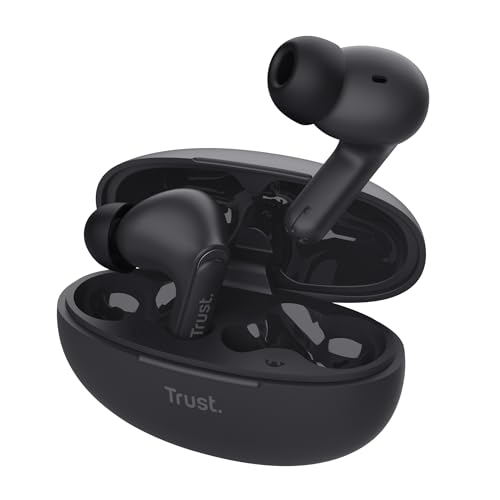 Trust Yavi In Ear Bluetooth Kopfhörer mit 2 ENC Noise Cancelling Mikrofone, 23H Spielzeit, 85% Recyclingkunststoff, Earbuds Ohrhörer Kopfhörer Kabellos Bluetooth iPhone Android iOS - Schwarz von Trust