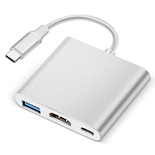 USB-C-auf-HDMI-Adapter, Tsemy USB-C-Typ-C-Multiport-Adapter, 3-in-1-Hub, Thunderbolt 3-Konverter auf HDMI 4K + USB 3.0 + USB-C-Ladeanschluss, kompatibel für MacBook/MacBook Pro/Air/Chromebook (3-in-1) von Tsemy