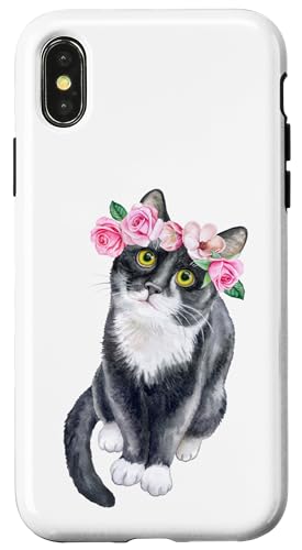 Hülle für iPhone X/XS #snirt süße Katze mit Blumenkrantz tshirt Kätzchen Hoodie von Tshirt Shirt T-Shirt Pullover Hoodie Sweater Style