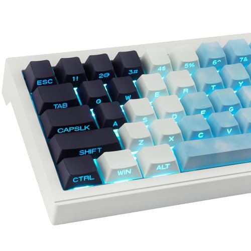 Tsungup PBT-Tastenkappen, seitlich bedruckt, 131 Tasten, benutzerdefinierte Farbstoff-Sub-Tastenkappen, 75 %, glänzendes Tastenkappen-Set mit Farbverlauf, blaues Kirschprofil, Tastatur-Tastenkappen Tsungup PBT-Tastenkappen, seitlich bedruckt, 131 Tasten, benutzerdefinierte Farbstoff-Sub-Tastenkappen, 75 %, glänzendes Tastenkappen-Set mit Farbverlauf, blaues Kirschprofil, Tastatur-Tastenkappen von Tsungup