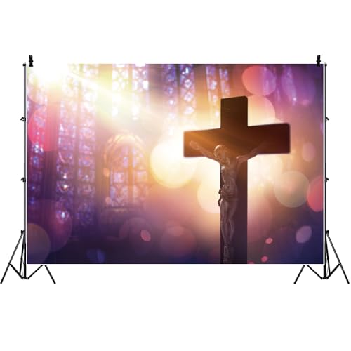 Ttincceer 2.7x1.8m Ostern Kreuz Hintergrund für Fotografie Kreuzigung Jesu Kirche Heiliges Licht Fotohintergrund Baby Taufe Religiöse Christliche Kirche Event Dekoration Foto Requisiten Vinyl von Ttincceer