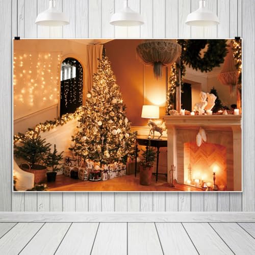 Ttincceer 3x2.5m Weihnachten Kamin Hintergrund Modern Luxus Indoor Weihnachtsbaum Glitter Fotografie Hintergrund Frohes Neues Jahr Familie Party Dekoration Kuchen Tisch Banner Foto Prop Vinyl von Ttincceer