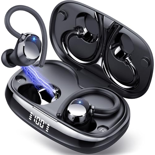 Tukio Bluetooth Sport Kopfhörer, Kopfhörer Kabellos Bluetooth 5.3 mit Ohrbügel, 80H IPX7 Wasserdicht In-Ear Kopfhörer, 3D Stereo CVC 8.0 HD Calling, Kabelloses Kopfhörer mit 4 HD Mic und LED Display von Tukio