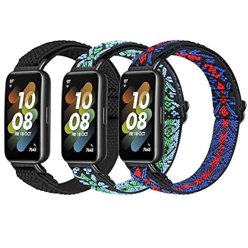 TumpCez 3 Stück Elastisch Nylon Armband Kompatibel mit Huawei Band 7 Armband, Verstellbarer Sport Ersatzarmband Armbänder Uhrenarmband für Huawei Band 7 Damen Herren von TumpCez