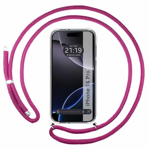 Tumundosmartphone Transparente Schutzhülle für iPhone 16 Pro (6,3 Zoll), mit Kordel, Fuchsia von Tumundosmartphone