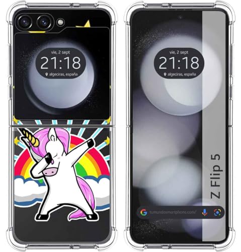 Tumundosmartphone Hülle Silikon Transparent für Samsung Galaxy Z Flip 5 5G Design Einhorn Muster von Tumundosmartphone