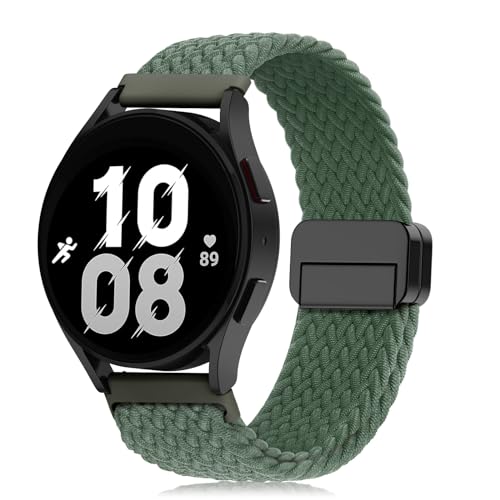 Tuocal 20mm Nylon Geflochten Armband Kompatibel mit Samsung Galaxy Watch 7/6/5/4 Armband 40mm 44mm, Magnet Sport Ersatzarmband für Galaxy Watch 6 Classic/5 Pro/4 Classic, Olivgrün von Tuocal