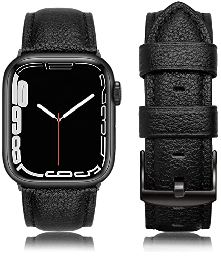 Tuocal Leder Armband Kompatibel mit Apple Watch Armband 46mm 45mm 44mm 42mm (Series 1/2/3),Vintage Echtes Leder Ersatzarmband für iWatch Series 10 9 8 7 6 5 4 3 2 1 SE Sport Edition Herren Damen von Tuocal