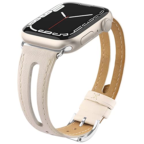 Tuocal Lederband Kompatibel mit Apple Watch Armband 42mm (Series 10) 41mm 40mm 38mm, Schlankes Weiches Echtleder Ersatzarmband für iWatch Series 10 9 8 7 6 5 4 3 2 1 SE Sport Edition Damen von Tuocal