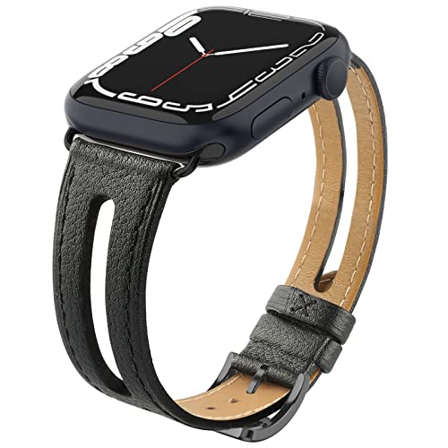 Tuocal Lederband Kompatibel mit Apple Watch Armband 42mm (Series 10) 41mm 40mm 38mm, Schlankes Weiches Echtleder Ersatzarmband für iWatch Series 10 9 8 7 6 5 4 3 2 1 SE Sport Edition Damen von Tuocal