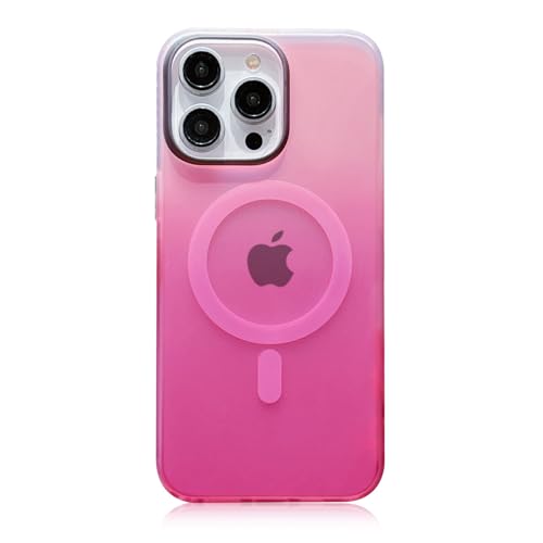 Magnetische Schutzhülle für iPhone, kompatibel mit Magsafe, Farbverlauf, schillernd, holografisch, stoßfest, durchscheinend, matt, Handy-Schutzhülle für Damen und Mädchen (Rosa und Hot Pink, iPhone 15 von Tuokiou