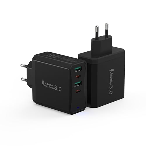 USB C Ladegerät 2er-Pack, 50W Schnellladegerät 4 Port USBC Netzteil Mehrfach mit PD 25W und QC 18W, Handy Adapter Ladeadapter Ladestecker Stecker für iPhone 15 Pro Max 14 Plus 13 12 11 SE XR XS 8 von Tupneuf