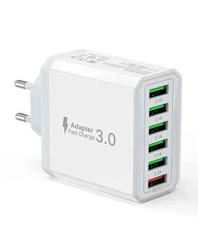 USB Ladegerät, 6-Ports Ladeadapter 33W Adapter Ladestecker mit QC 3.0 Schnellladegerät Mehrfach, USB Stecker Netzteil für iPhone 14 13 12 11 Pro Max, iPad, Handy 1 von Tupneuf