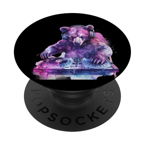 Bear DJ Beatmaker Bear Lover Plattenspieler DJ Bär Tanzmusik PopSockets Klebender PopGrip von Turntable DJ Music Animals