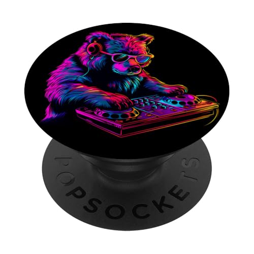 Bear DJ Musikproduzent Techno Beatmaker Plattenspieler DJ Bear PopSockets Klebender PopGrip von Turntable DJ Music Animals