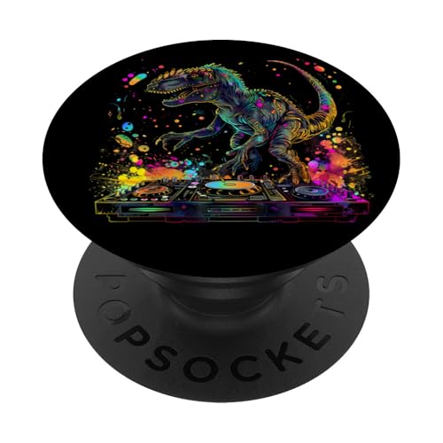 Dinosaurier Musik DJ Plattenspieler DJ Dinosaurier Dance Club Techno PopSockets Klebender PopGrip von Turntable DJ Music Animals